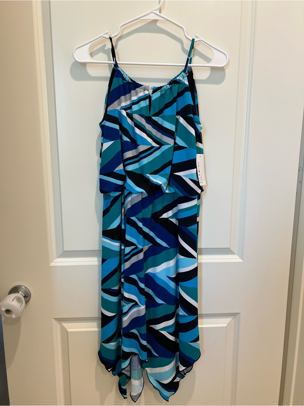 Enfocus Studio Blue Teal and Navy Geometric Maxi Dress